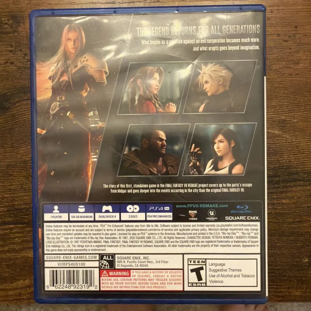 Final Fantasy 7 VII Remake (Sony PlayStation 4 / PS4) Includes Case & Game Discs